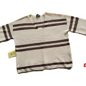 Charlie B Striped V-Neck Sweater Cream Ivory & Brown TGXL Extra Large